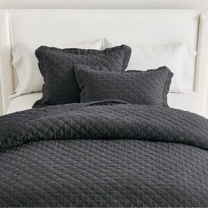 Pottery Barn Belgian Flax Linen Diamond Quilt Set